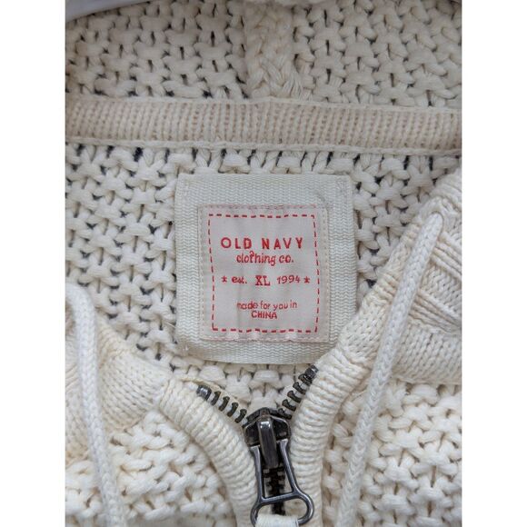 Vintage Old Navy Fisherman Crochet Knit Cardigan Size XL Full Zip 90s Boho Cream - Picture 10 of 10